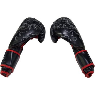 Bruce Lee Deluxe Boxing Gloves Boxhandschuhe Schwarz mit Rot 12 OZ 