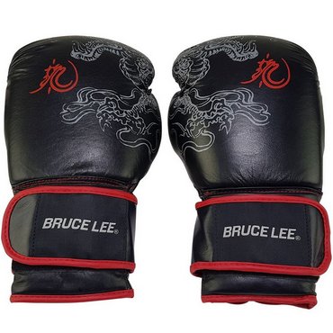 Bruce Lee Deluxe Boxing Gloves Boxhandschuhe Schwarz mit Rot 12 OZ 