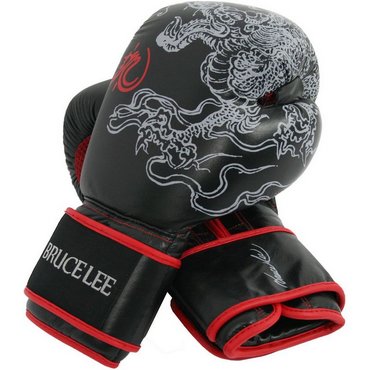 Bruce Lee Deluxe Boxing Gloves Boxhandschuhe Schwarz mit Rot 12 OZ 