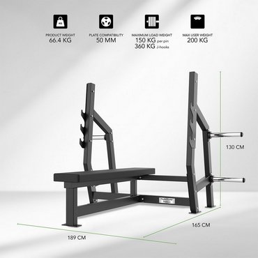 Tunturi Platinum Plate Loaded Horizonztal Bench Press Flachbank mit Halterung Schwarz 