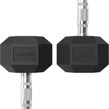 Tunturi Platinum Hexagon Kurzhantel 15 kg Schwarz mit Silber 